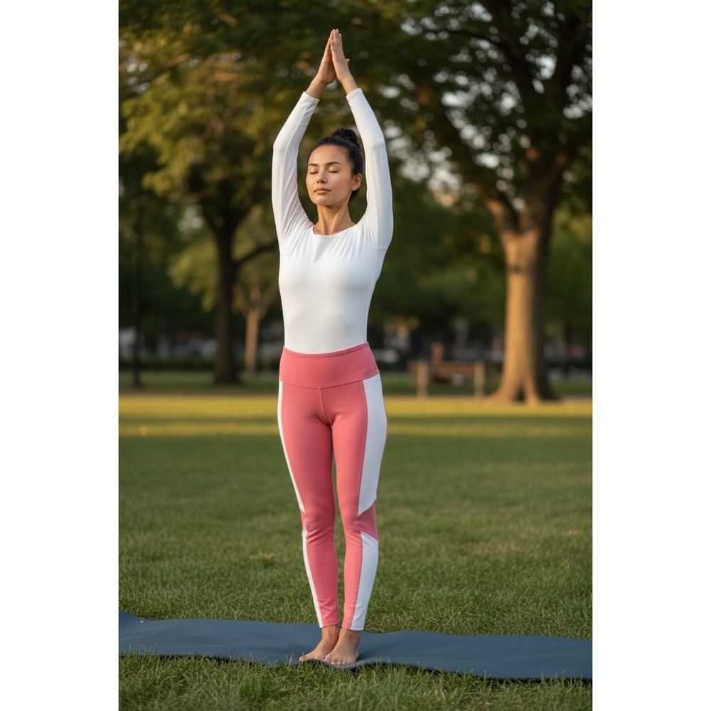 Eco-friendly LIVE THE PROCESS pink and white high rise leggings made in USA